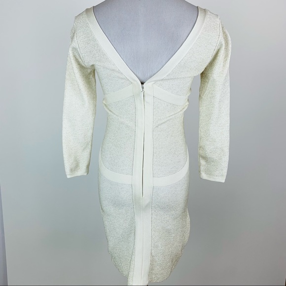 BEBE Cream Metallic Bodycon Mini Dress Small - Picture 11 of 13
